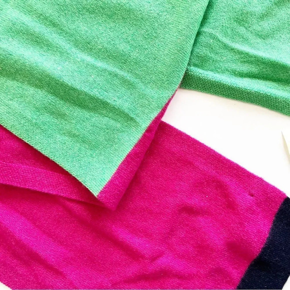 Talbots Colorblock Cashmere Rectangular Scarf Pink Green Navy Preppy Cozy New - Picture 3 of 5